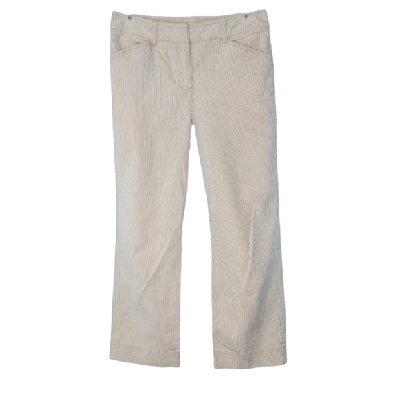 Jones New York Pants - Jones New York Stretch Tan & White Seersucker Cropped Women's Pants Size 4